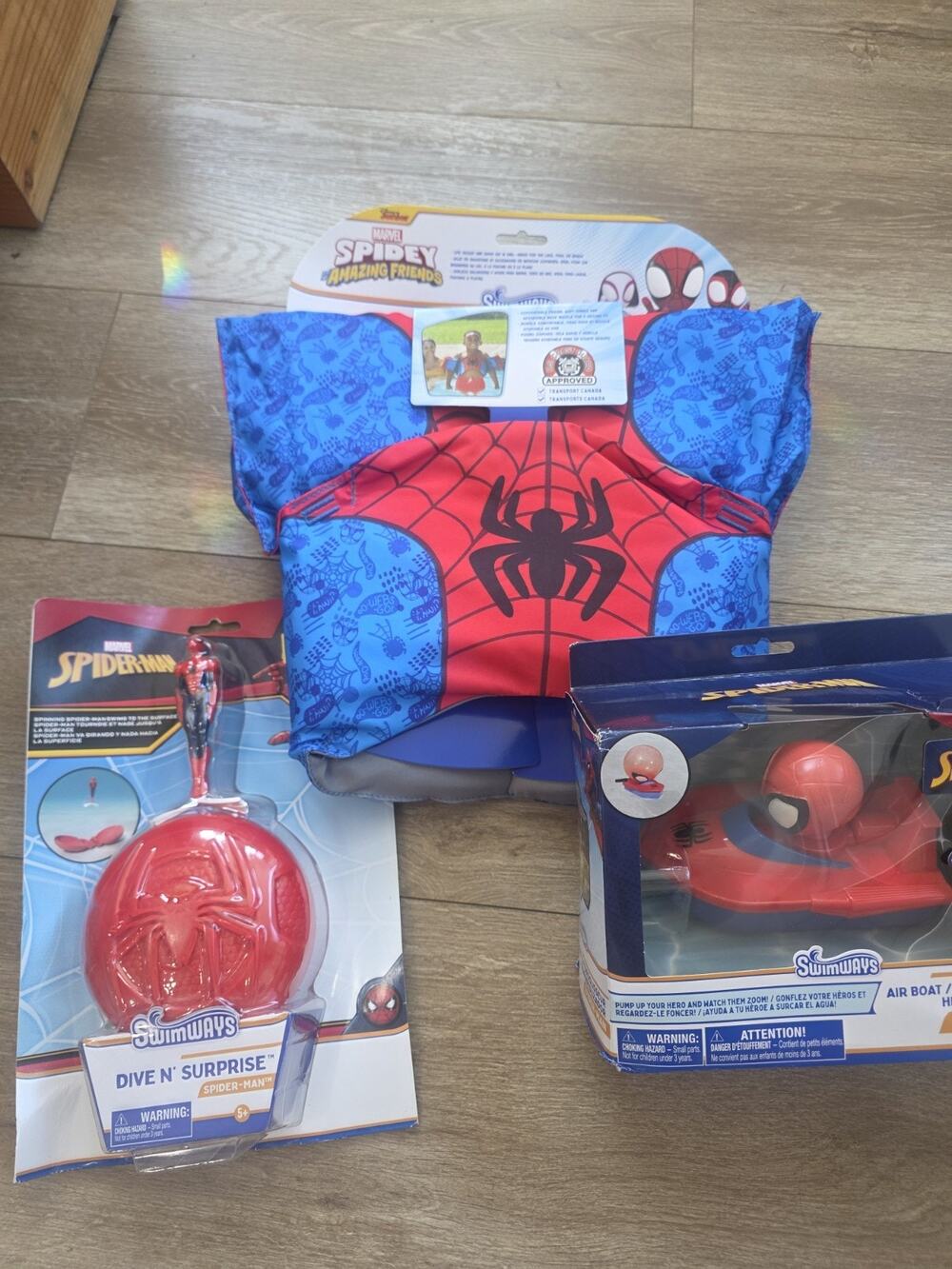 SwimWays Spider-Man Pool Bundle Swim Trainer Air Boat Dive N Surprise NEW